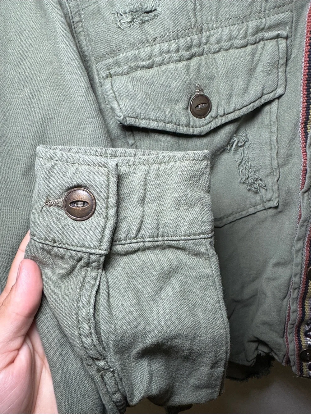 Free people Olive Green Hooded Jacket with Embroidered Trim size S - Picture 8 of 9